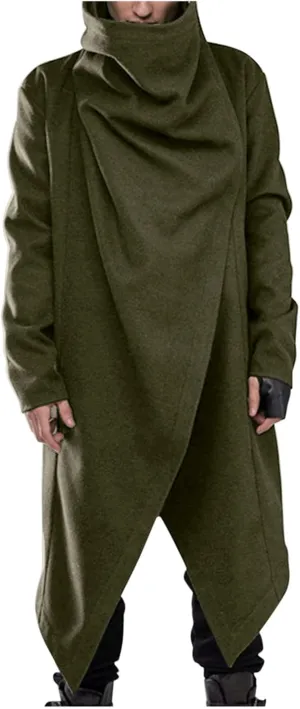 Men Lightweight Casual Cape Cloak Long Length Irregular Hem Pullover Overcoat Hip Hop Slim Poncho Sweatshirt Coat