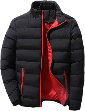 Men Thin And Light Stand-Up Collar Cotton-Padded Warm Slim Casual Long Sleeve Parka Coat