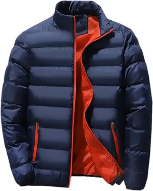 Men Thin And Light Stand-Up Collar Cotton-Padded Warm Slim Casual Long Sleeve Parka Coat