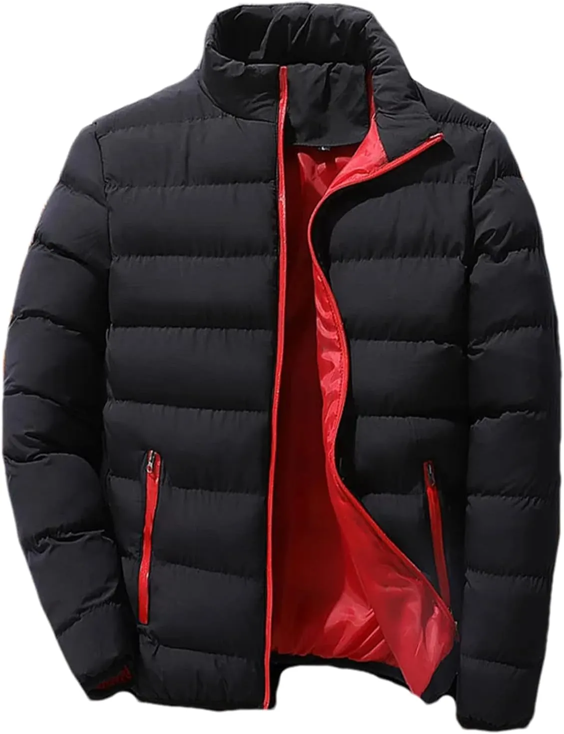 Men Thin And Light Stand-Up Collar Cotton-Padded Warm Slim Casual Long Sleeve Parka Coat