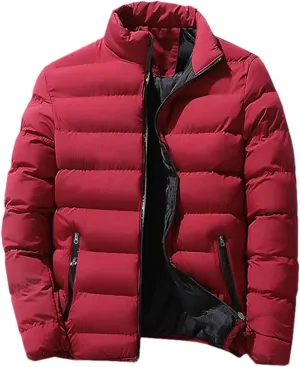 Men Thin And Light Stand-Up Collar Cotton-Padded Warm Slim Casual Long Sleeve Parka Coat