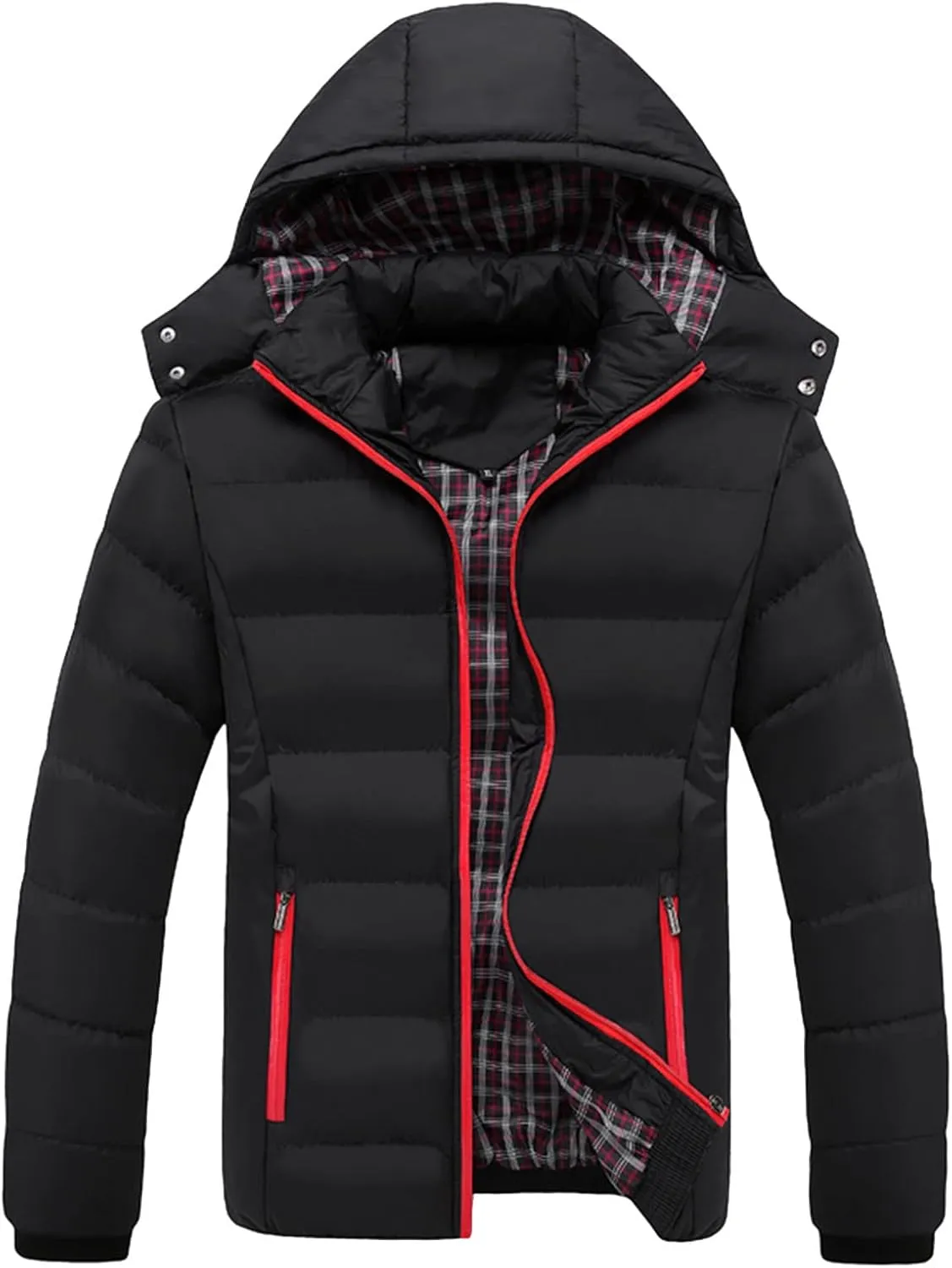 Mens Autumn and Winter Fashion Casual Solid Color Zipper Pocket Cotton Padded Jacket Coat Down Jacket for Men