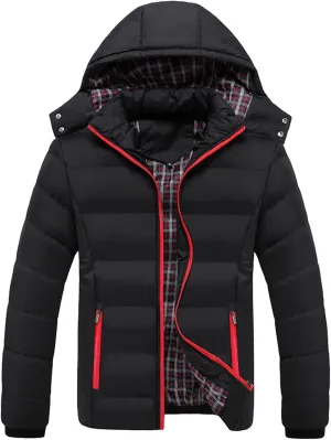 Mens Autumn and Winter Fashion Casual Solid Color Zipper Pocket Cotton Padded Jacket Coat Down Jacket for Men