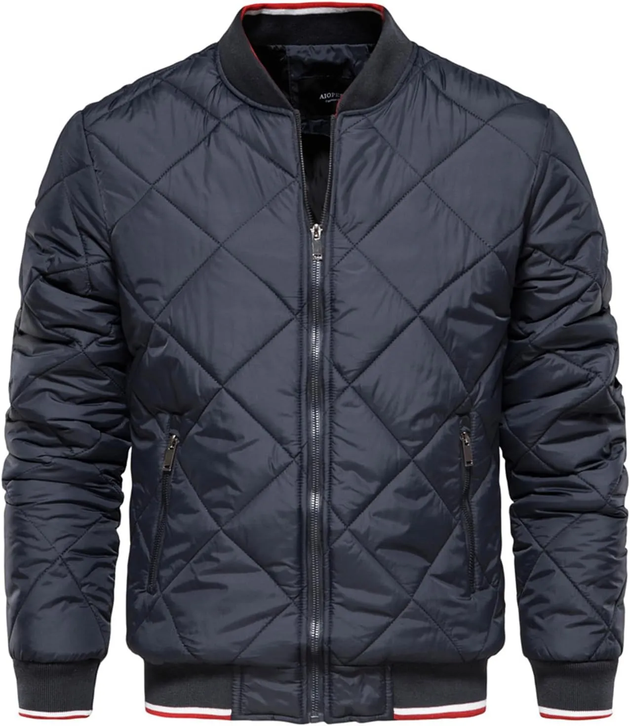Men's Bomber Jacket Collar Solid Color Zipper Cotton-Padded Jacket Casual Fall Winter Military Coats Outwear