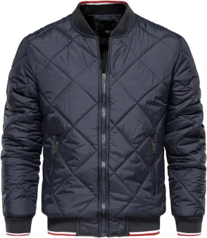 Men's Bomber Jacket Collar Solid Color Zipper Cotton-Padded Jacket Casual Fall Winter Military Coats Outwear
