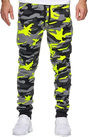 Mens Camo Drawstring Cargo Pants Casual Stretch Sweatpants Athletic Running Tactical Military Trousers with Pockets