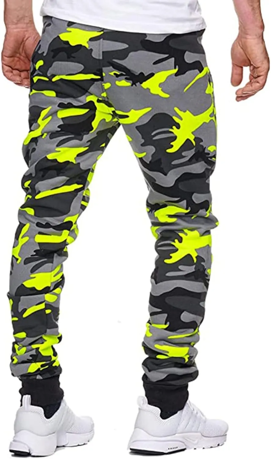 Mens Camo Drawstring Cargo Pants Casual Stretch Sweatpants Athletic Running Tactical Military Trousers with Pockets