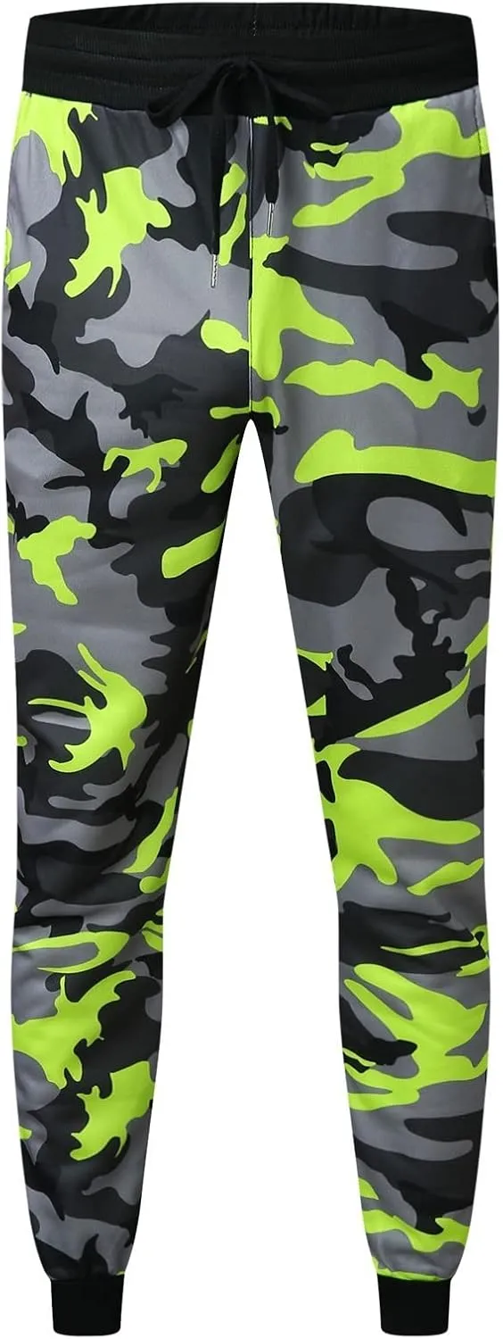 Mens Camo Drawstring Cargo Pants Casual Stretch Sweatpants Athletic Running Tactical Military Trousers with Pockets