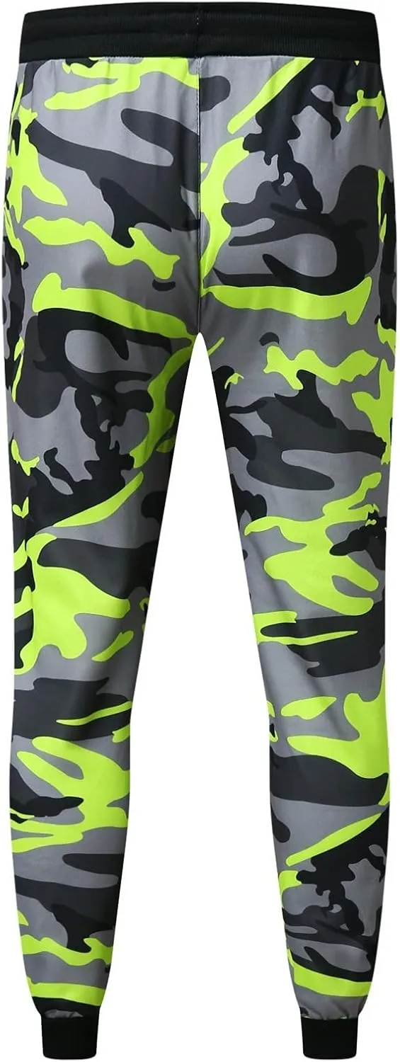 Mens Camo Drawstring Cargo Pants Casual Stretch Sweatpants Athletic Running Tactical Military Trousers with Pockets