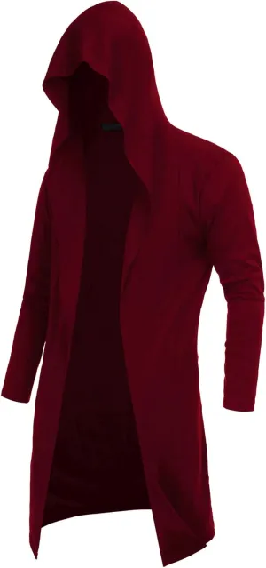 Mens Cardigan Long Open Front Draped Lightweight Hooded Sweater with Pockets