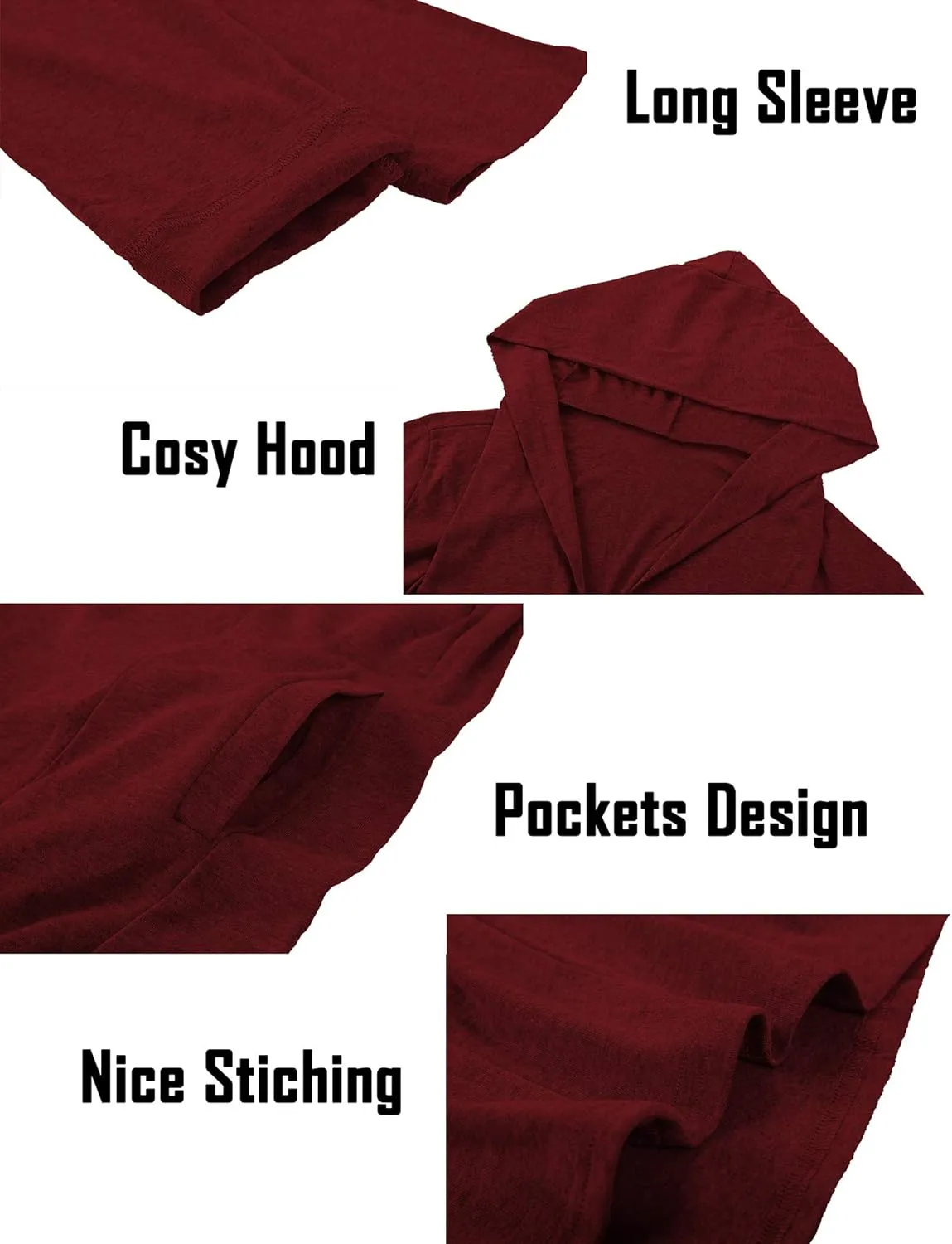 Mens Cardigan Long Open Front Draped Lightweight Hooded Sweater with Pockets