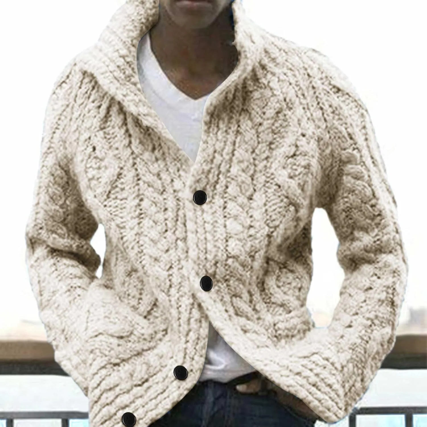 Mens Cardigan Sweater Cable Knit V Neck Button up Sweaters 2024 Winter Soft Warm Ribbed Cardigan Sweater Jacket with Pockets