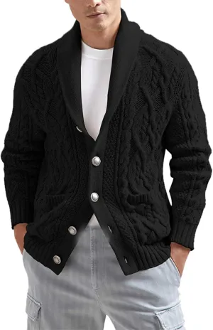 Mens Cardigan Sweater Cable Knit V Neck Button up Sweaters 2024 Winter Soft Warm Ribbed Cardigan Sweater Jacket with Pockets