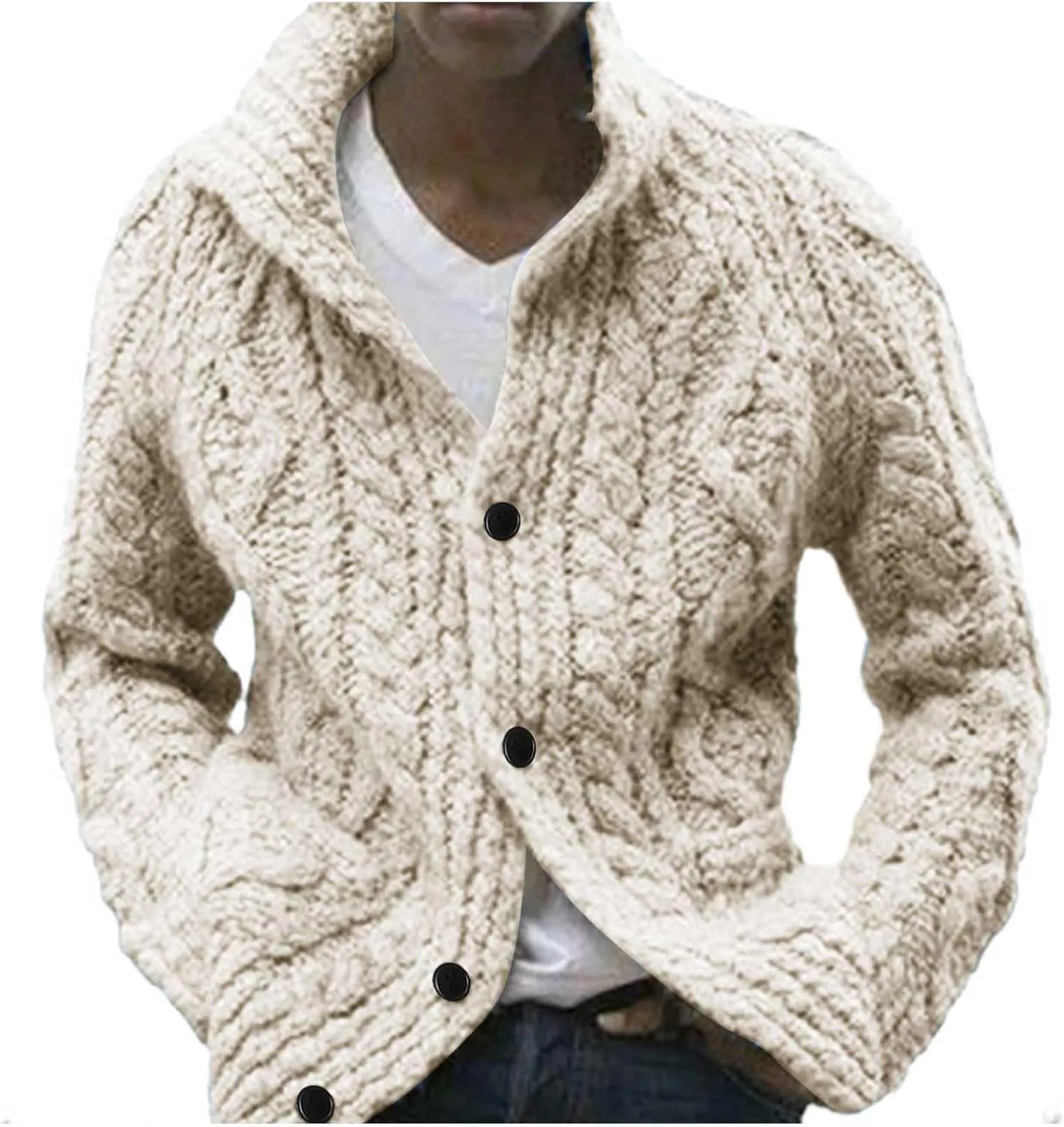 Mens Cardigan Sweater Cable Knit V Neck Button up Sweaters 2024 Winter Soft Warm Ribbed Cardigan Sweater Jacket with Pockets