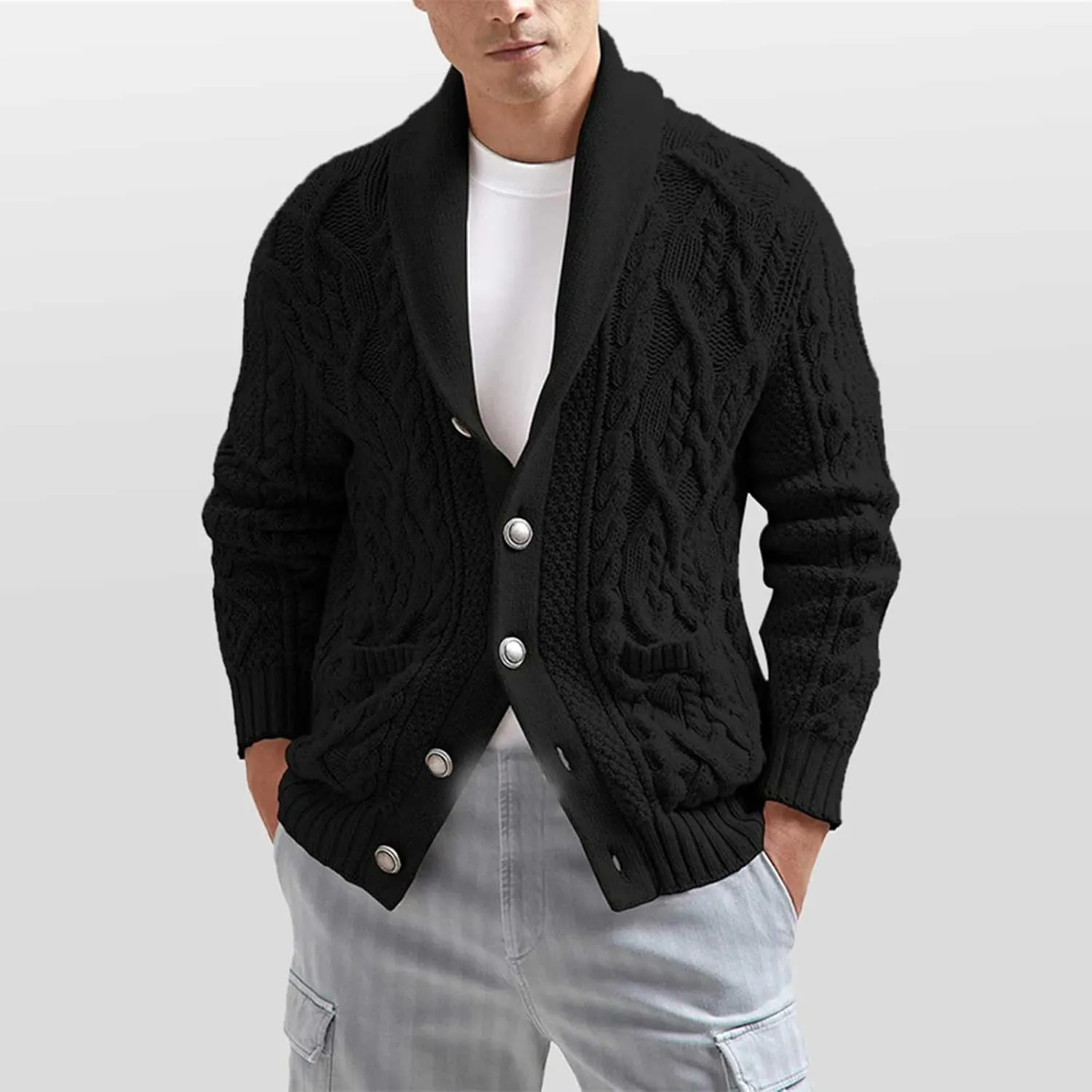 Mens Cardigan Sweater Cable Knit V Neck Button up Sweaters 2024 Winter Soft Warm Ribbed Cardigan Sweater Jacket with Pockets