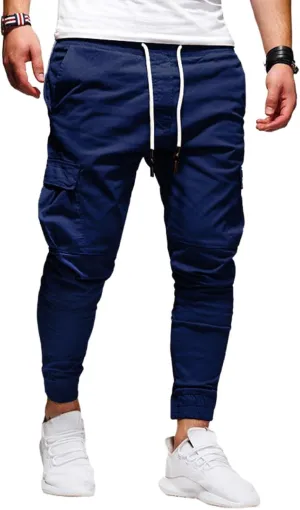 Mens Cargo Pants Casual Elastic Waist Joggers Sweatpants Slim Fit Workout Athletic Fashion Trousers for Mens