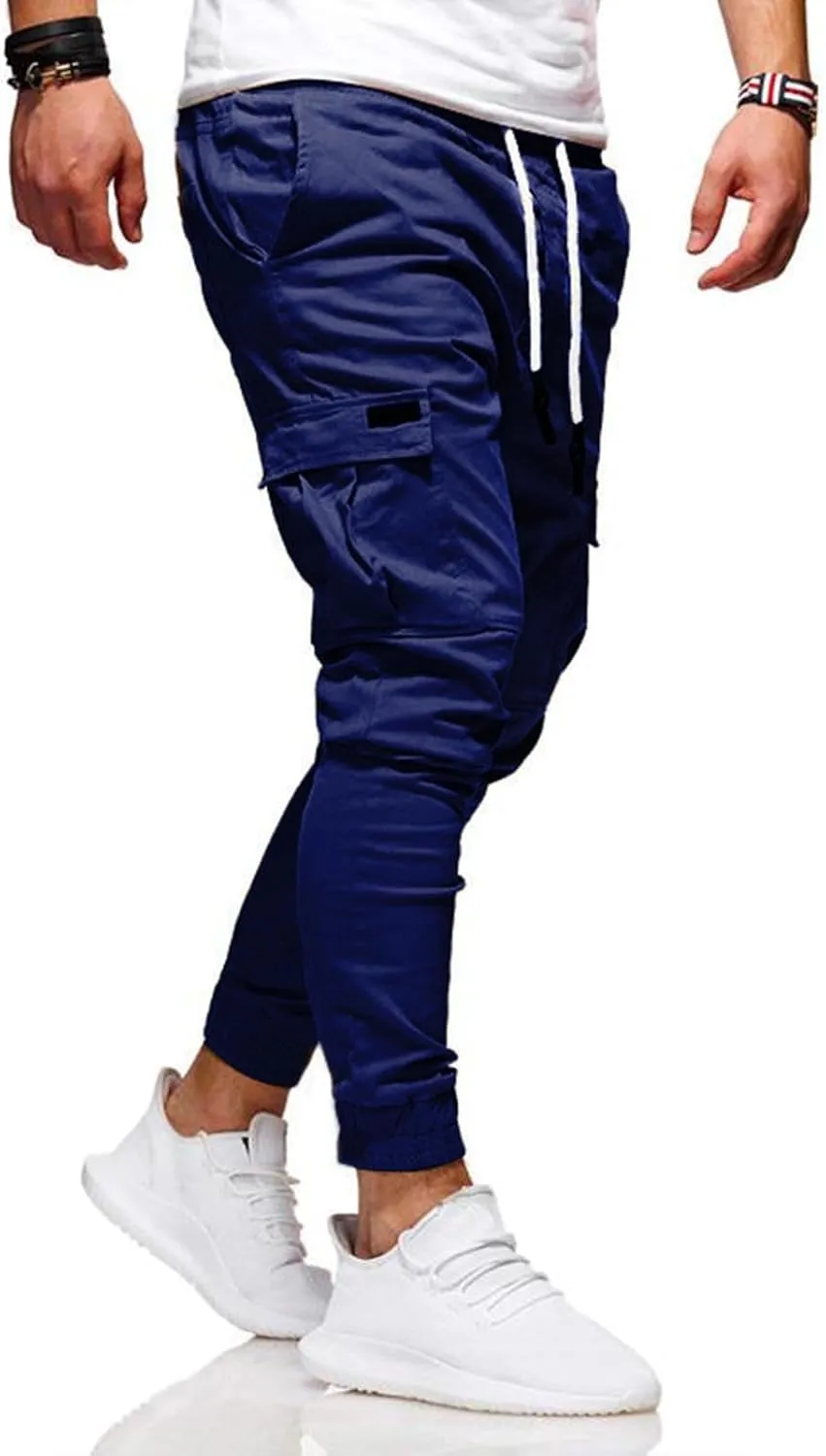 Mens Cargo Pants Casual Elastic Waist Joggers Sweatpants Slim Fit Workout Athletic Fashion Trousers for Mens
