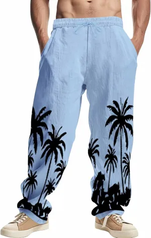 Mens Casual Pants Casual Solid Color Summer Drawstring Lightweight Pant High-Waisted Breathable Big and Tall Trousers