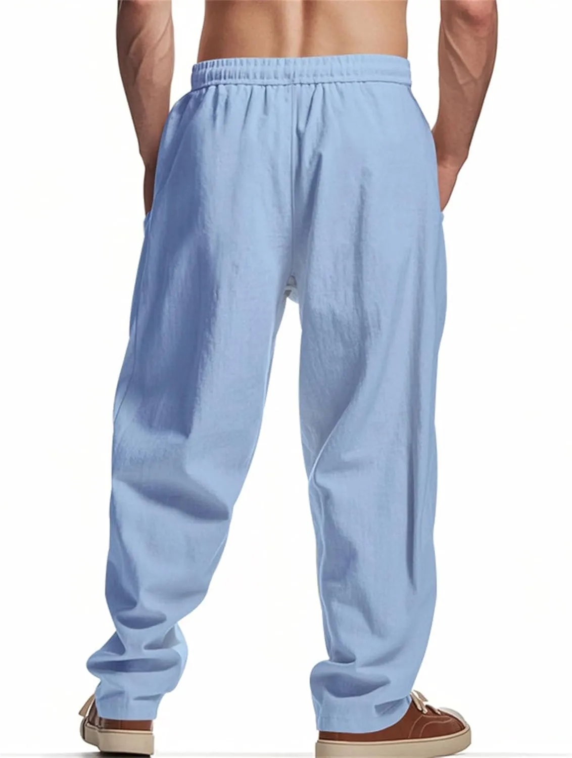 Mens Casual Pants Casual Solid Color Summer Drawstring Lightweight Pant High-Waisted Breathable Big and Tall Trousers