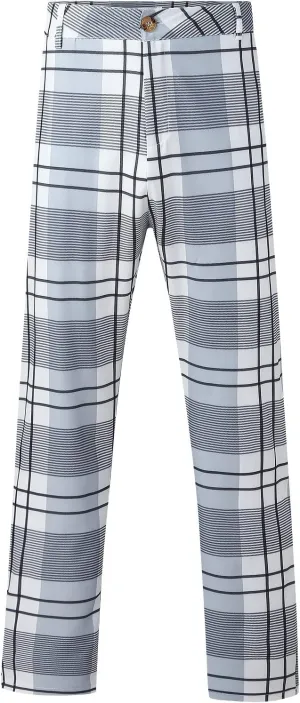 Men's Casual Plaid Dress Pants Stretch Flat-Front Suit Pant Slim Fit Ankle Length Pencil Tapered Trousers with Pockets