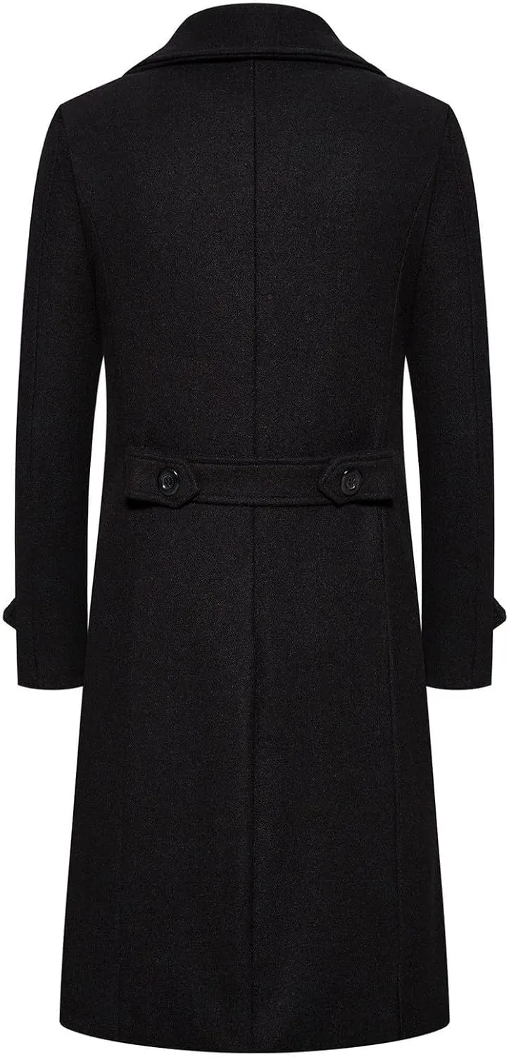 Men's Casual Slim Fit Long Jacket Trench Wool Blend Winter Overcoat with Pockets