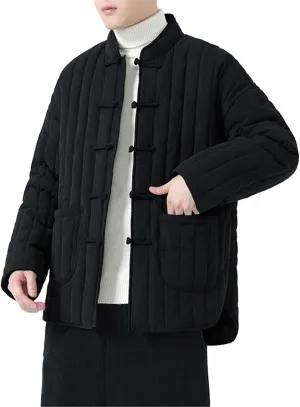Men's Chinese Style Button-Up Tang Suit Winter Thick Striped Cotton Padded Jacket - Loose Large Size Coat