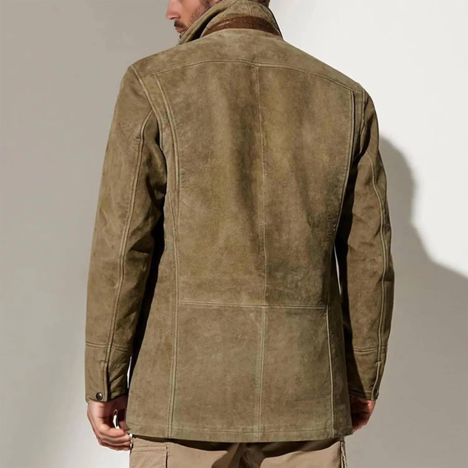 Mens Faux Suede Blazer Leather Suit Jacket Distressed Notch Lapel Buttons Sport Coat Zip Vintage Work Wear with Pockets