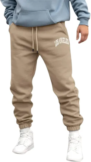 Mens Fleece Lined Graphic Pants Slim Fit Drawstring High Waisted Elastic Sweatpants Casual Training Trousers