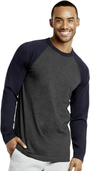 Men's Full Length Sleeve Raglan Cotton Baseball Tee Shirt
