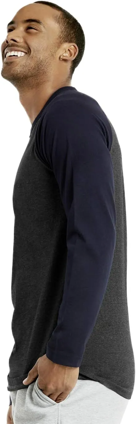 Men's Full Length Sleeve Raglan Cotton Baseball Tee Shirt