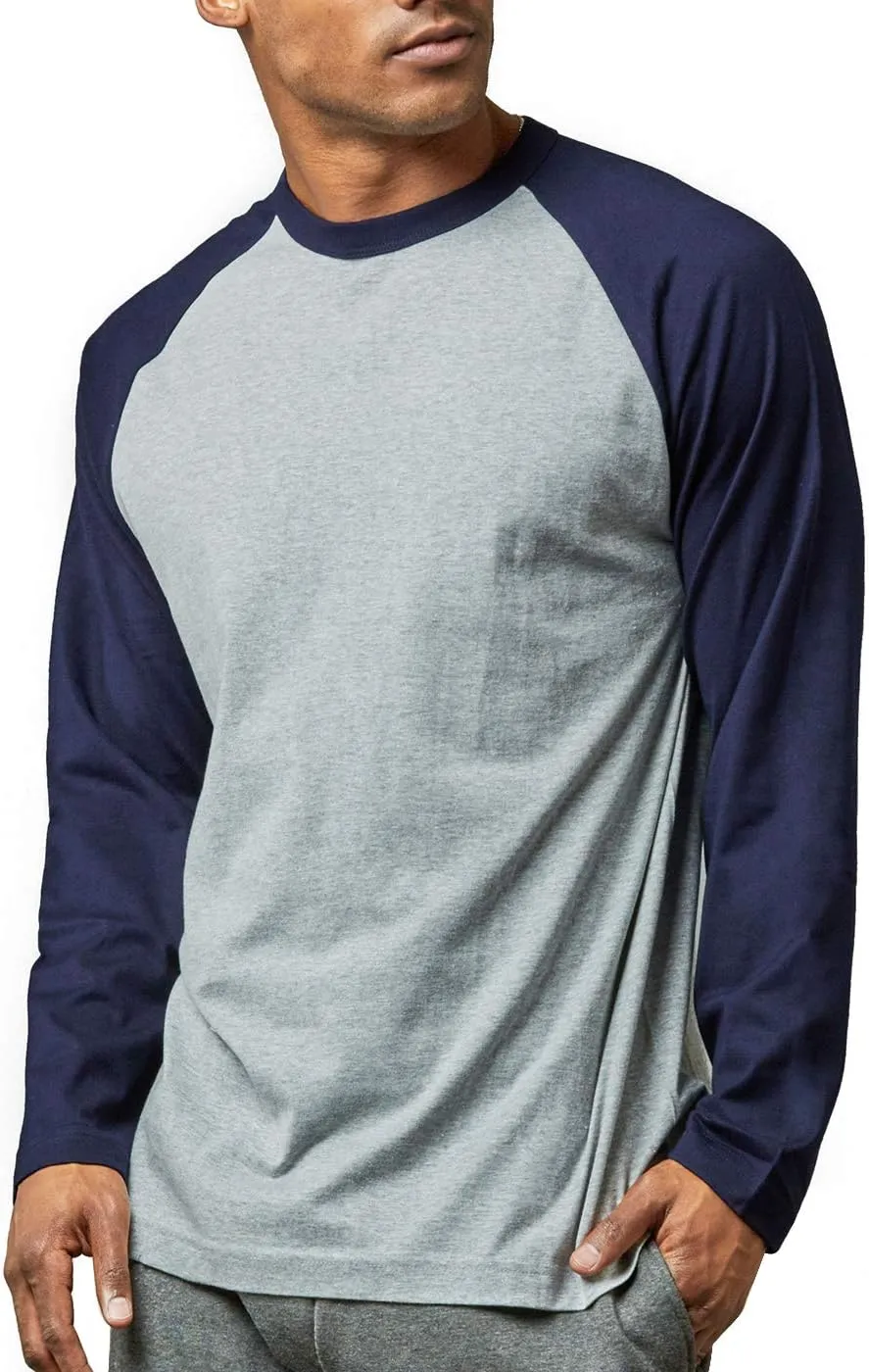 Men's Full Length Sleeve Raglan Cotton Baseball Tee Shirt