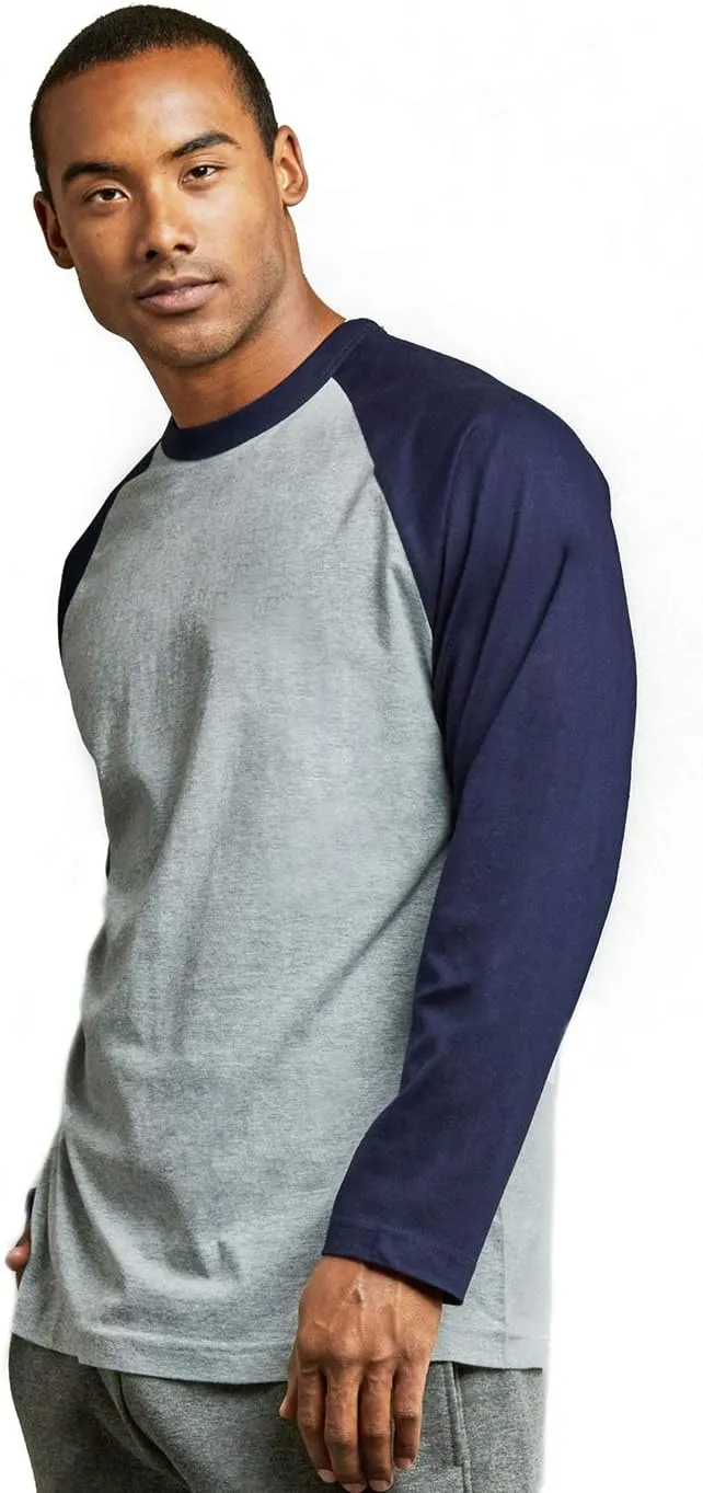 Men's Full Length Sleeve Raglan Cotton Baseball Tee Shirt