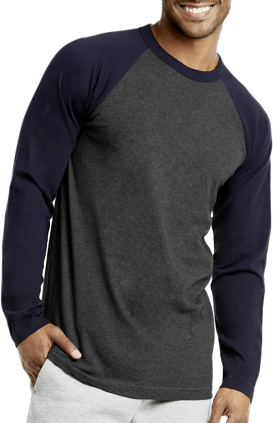 Men's Full Length Sleeve Raglan Cotton Baseball Tee Shirt