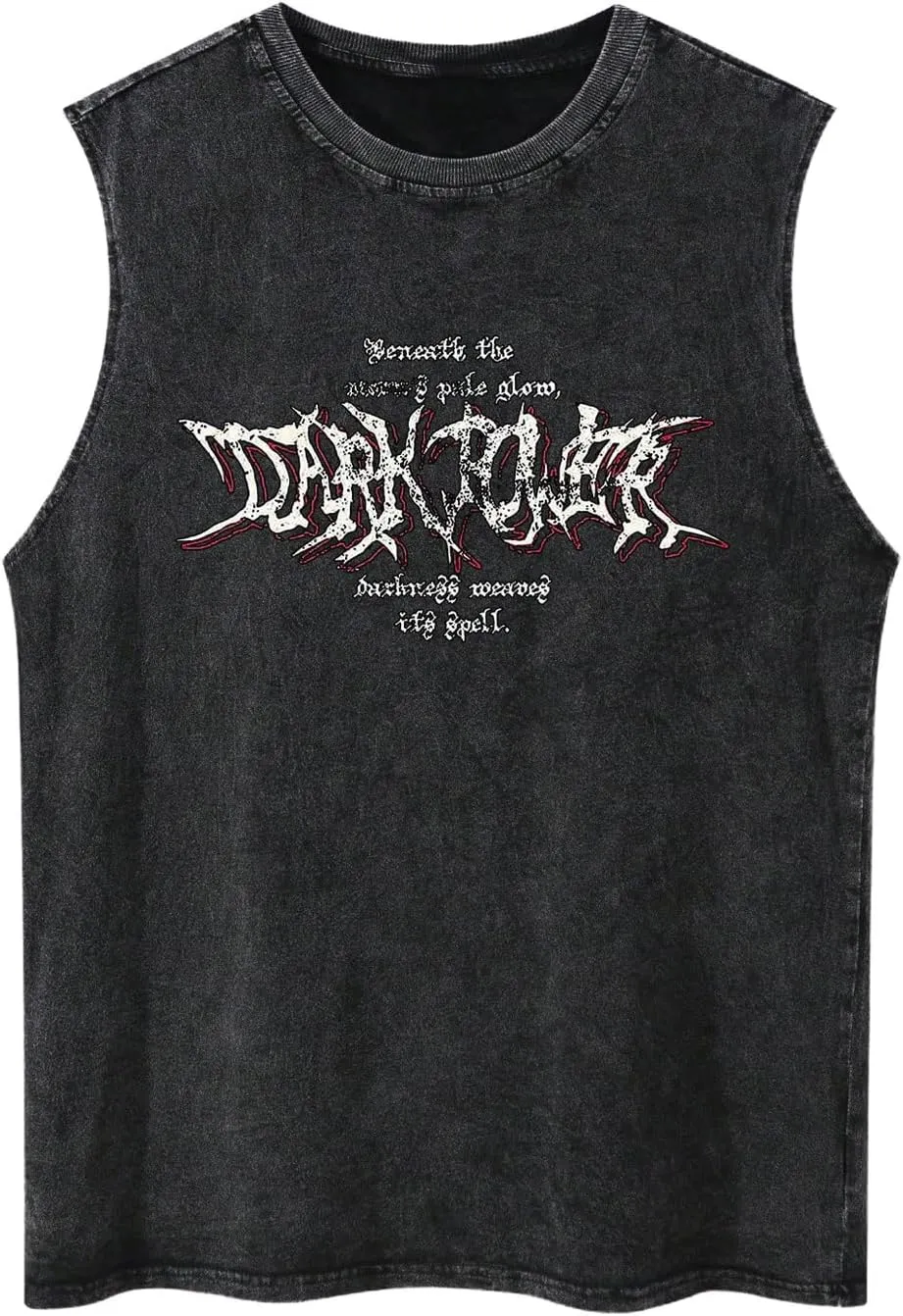 Men's Gothic Graphic Tank Top Vintage Crew Neck Sleeveless Summer Vest Tops Casual Workout Tank Top