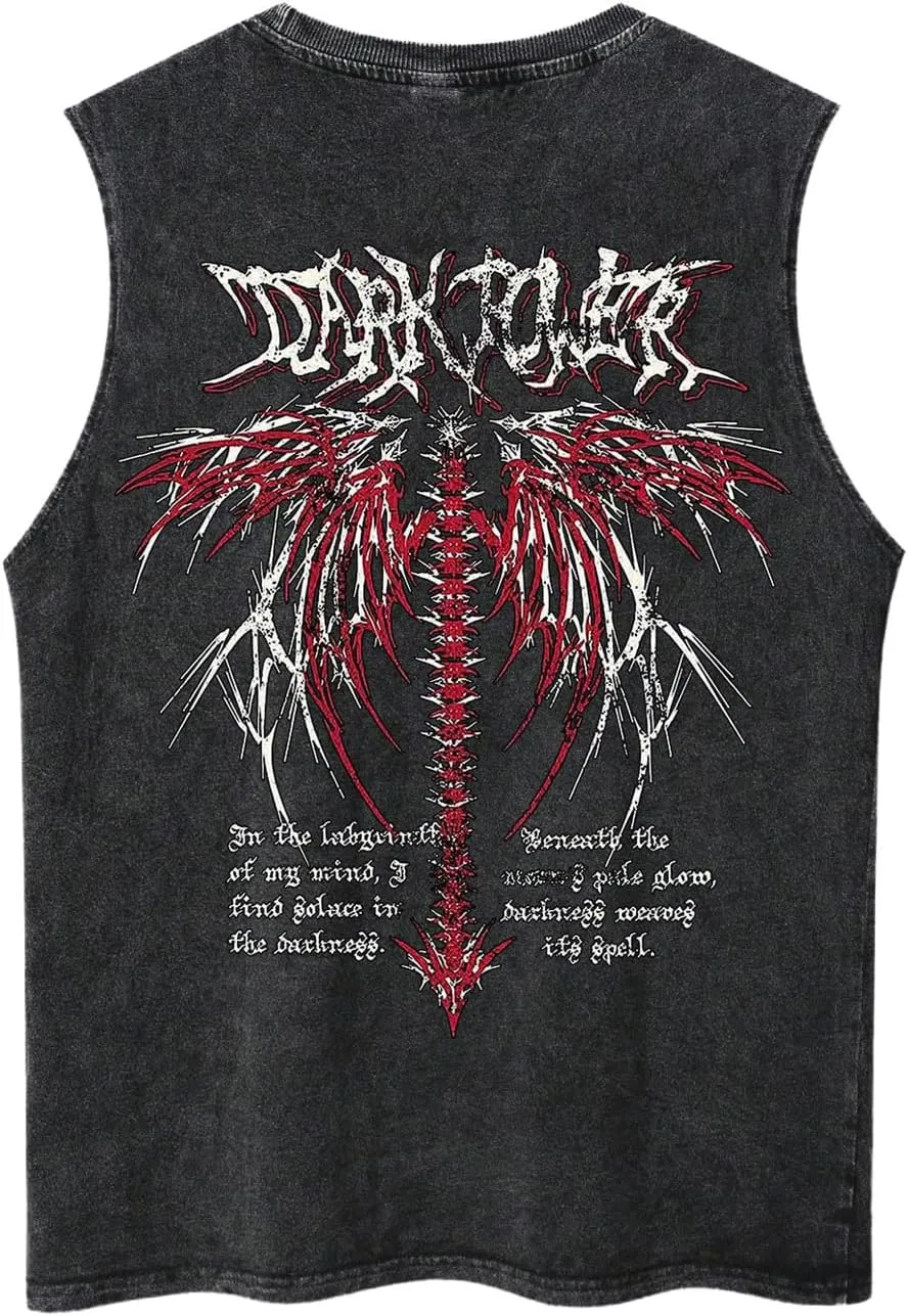 Men's Gothic Graphic Tank Top Vintage Crew Neck Sleeveless Summer Vest Tops Casual Workout Tank Top