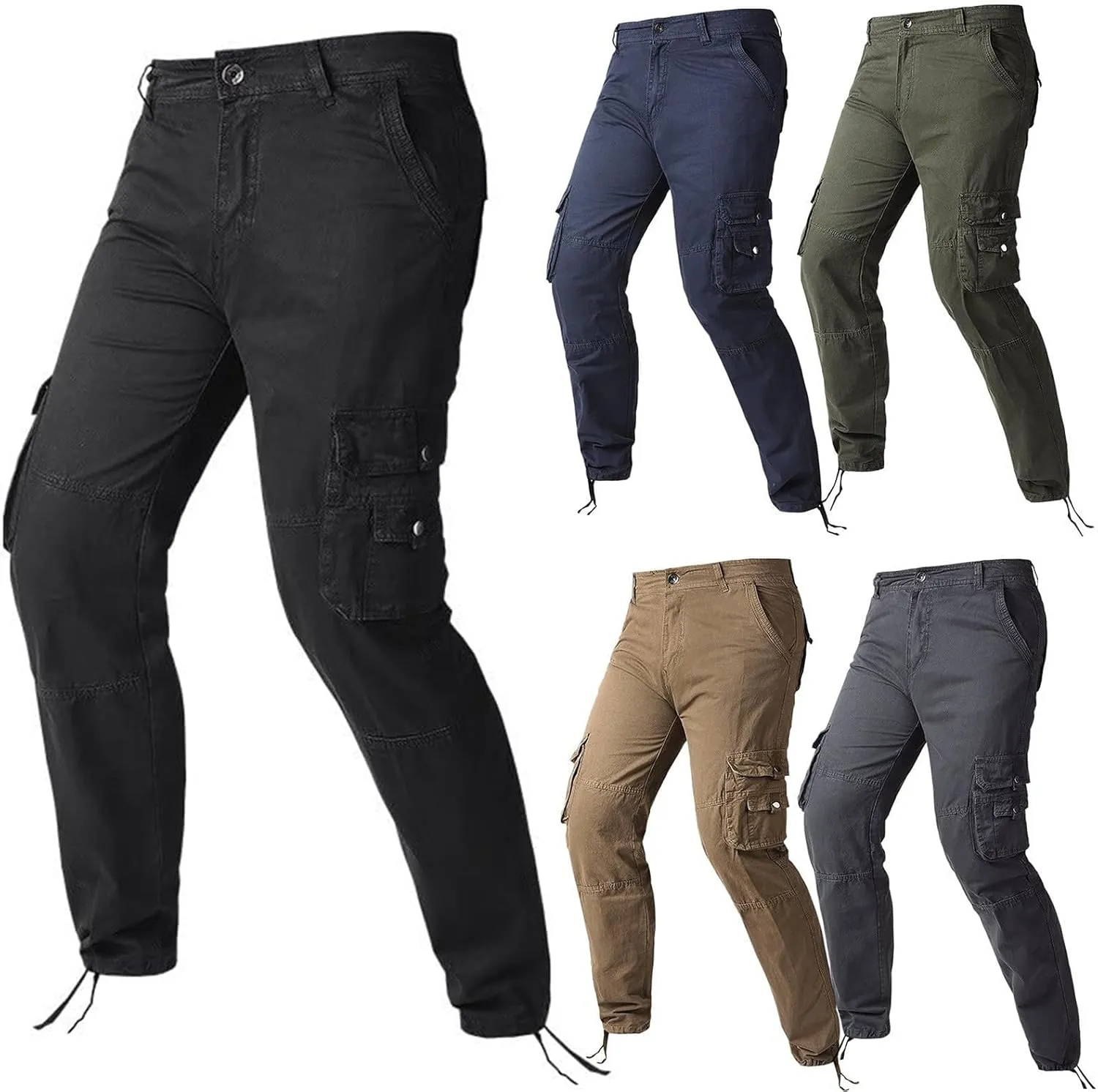 Men's Hiking Tactical Pants Cotton Outdoor Military Combat Cargo Pants Lightweight Slim Fit Slacks Tapered Trousers