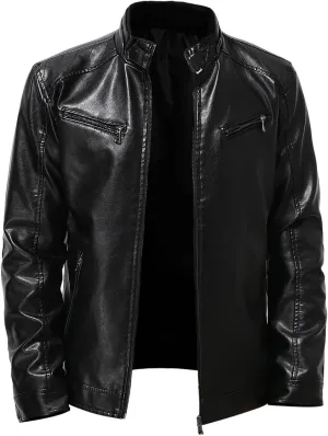 Mens Leather Jacket Motorcycle Black Biker Jackets Vintage Faux Leather Outwear Casual Lightweight
