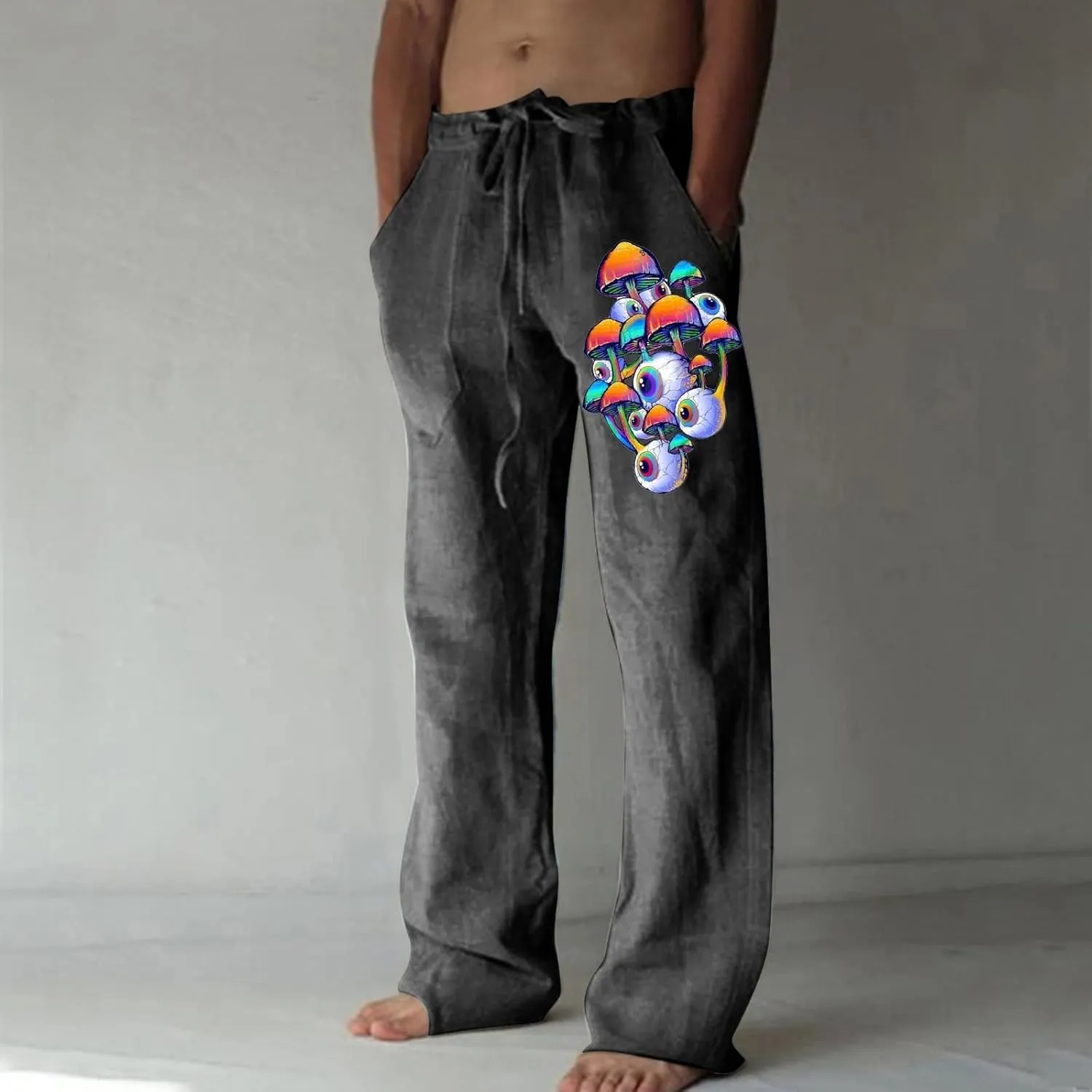 Mens Linen Drawstring Pants Elastic Waist Lightweight Trouser Casual Yoga Summer Beach Pant