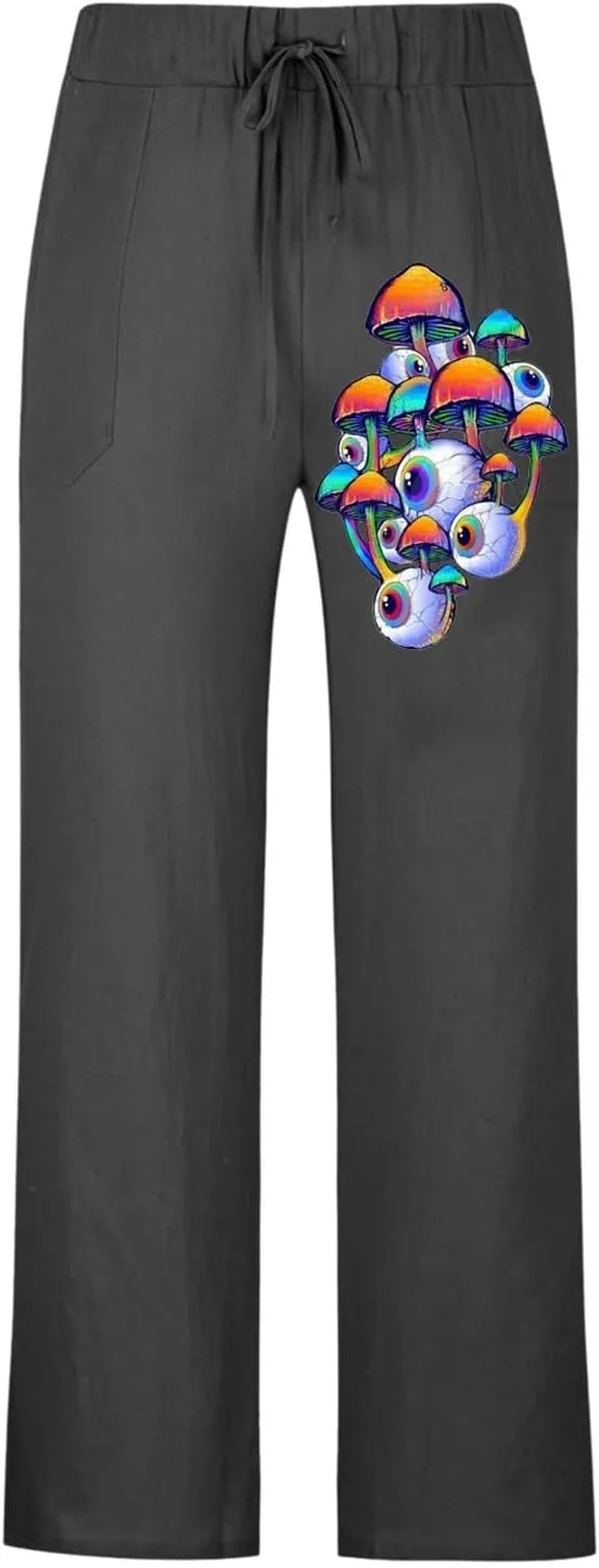 Mens Linen Drawstring Pants Elastic Waist Lightweight Trouser Casual Yoga Summer Beach Pant