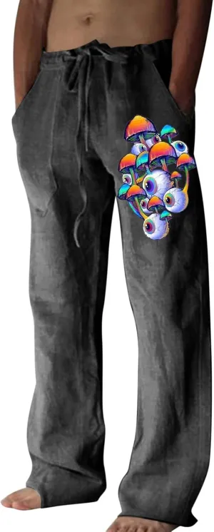 Mens Linen Drawstring Pants Elastic Waist Lightweight Trouser Casual Yoga Summer Beach Pant