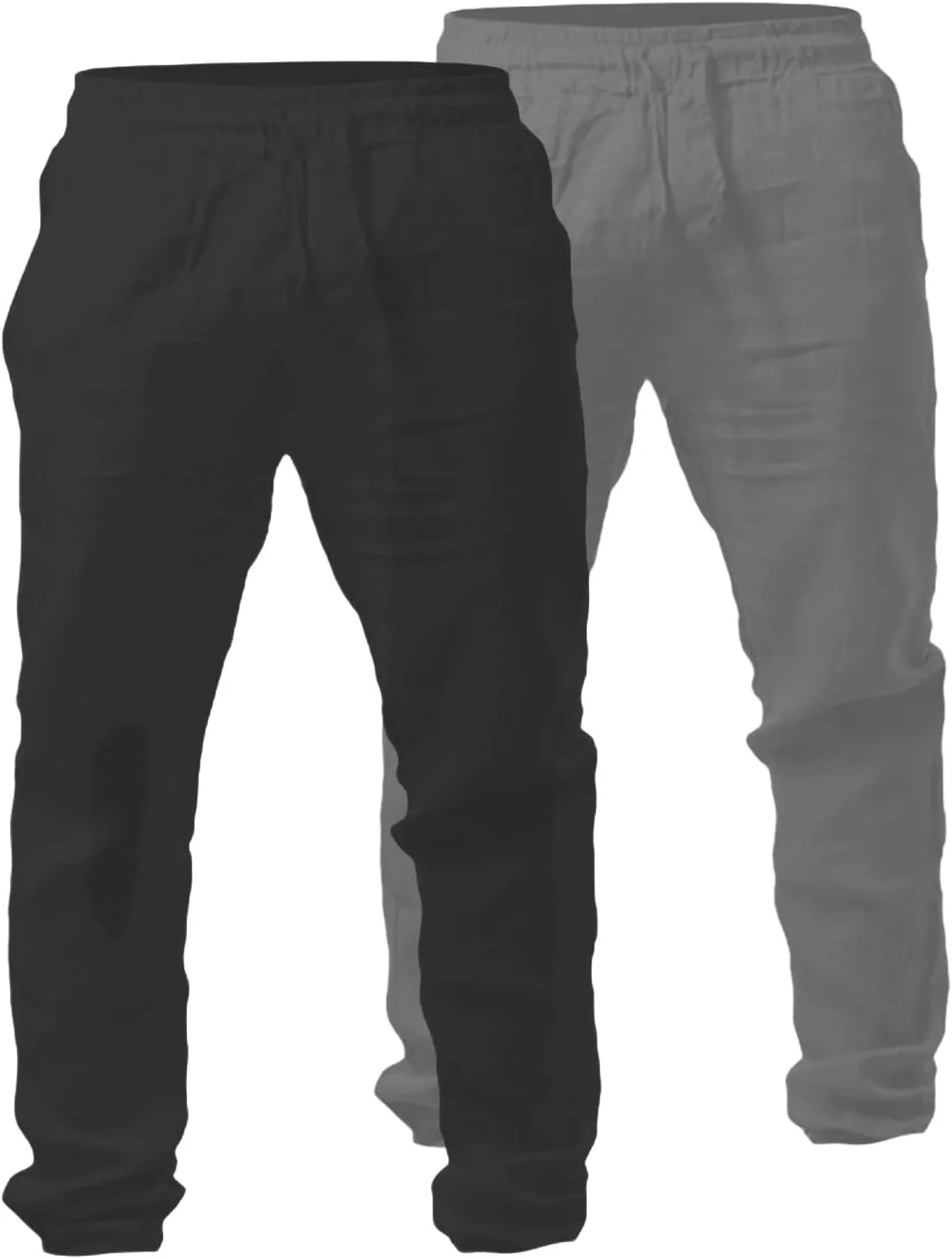 Mens Linen Pants Elastic-Waisted Lightweight Straight-Leg Vacation Casual Pant with Pocket Solid Color Travel Outfits