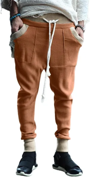 Mens Novelty Tapered Pants Patchwork Knitted Drawstring Joggers Active Gym Trousers Slim Fit Casual Fashion Sweatpants
