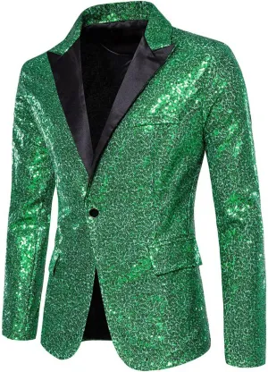 Mens Sequins Blazer 70s 80s Disco Suit Jacket Lapel Tuxedo Jackets for Party Wedding Prom, Shiny Christmas Outfits