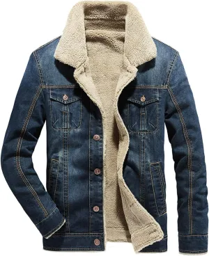 Men's Sherpa Fleece Lined Denim Jacket Trucker Jacket Winter Jean Jacket Cowboy Coat