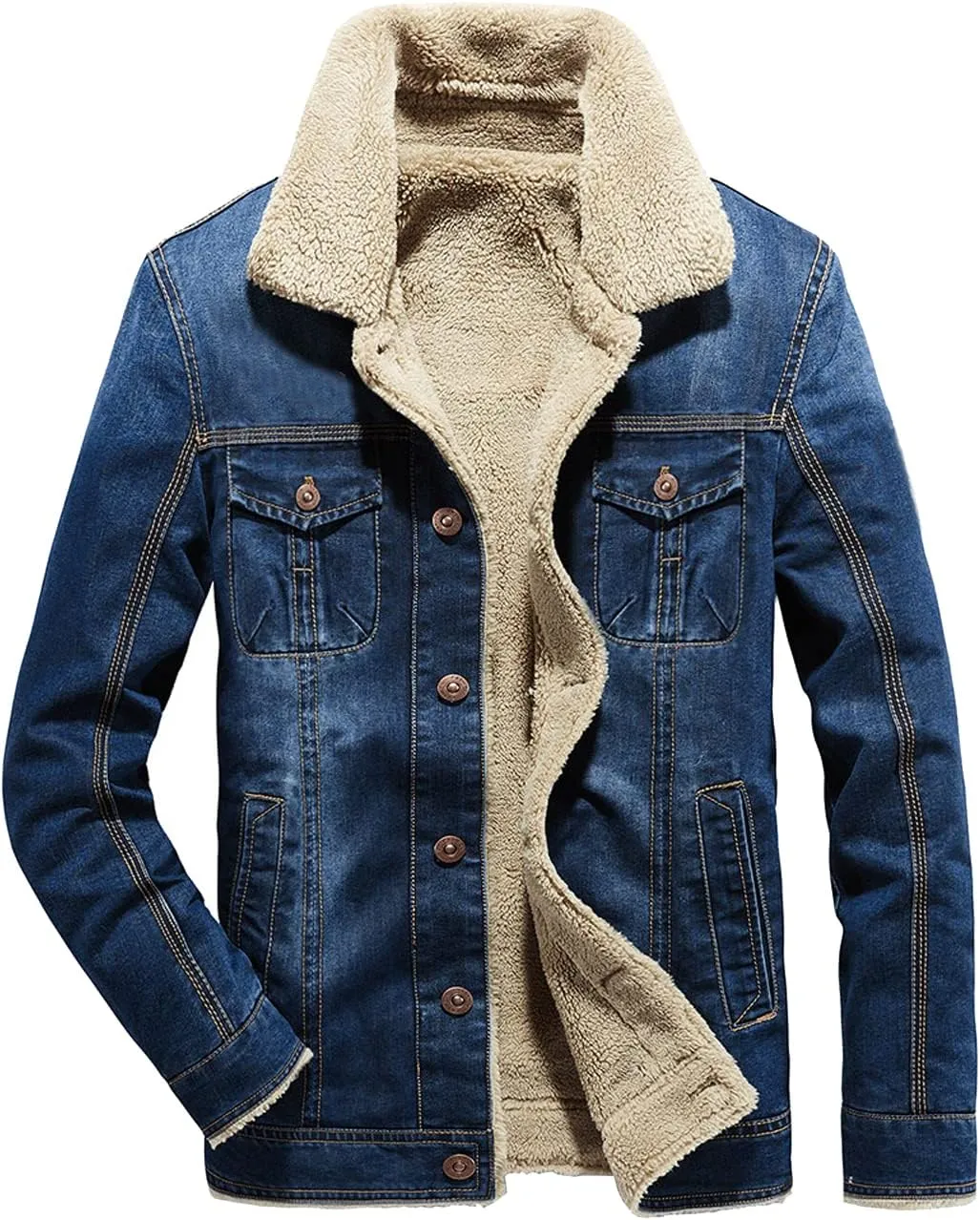 Men's Sherpa Fleece Lined Denim Jacket Trucker Jacket Winter Jean Jacket Cowboy Coat