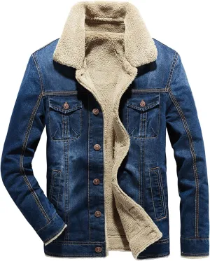 Men's Sherpa Fleece Lined Denim Jacket Trucker Jacket Winter Jean Jacket Cowboy Coat