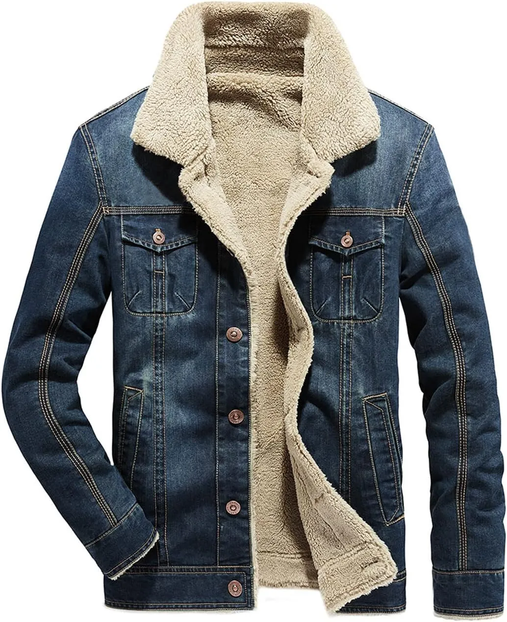 Men's Sherpa Fleece Lined Denim Jacket Trucker Jacket Winter Jean Jacket Cowboy Coat