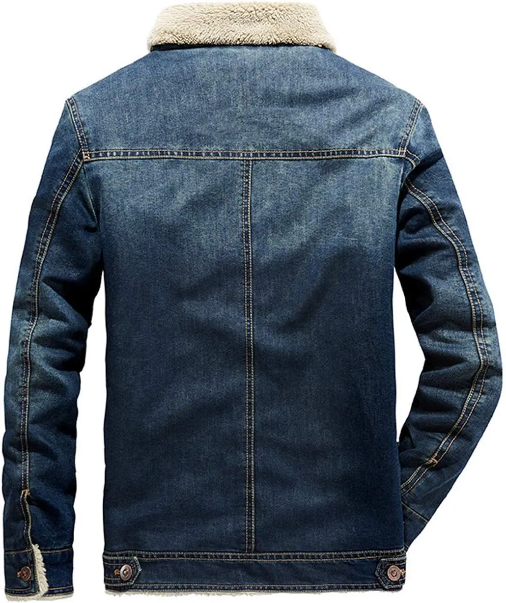 Men's Sherpa Fleece Lined Denim Jacket Trucker Jacket Winter Jean Jacket Cowboy Coat