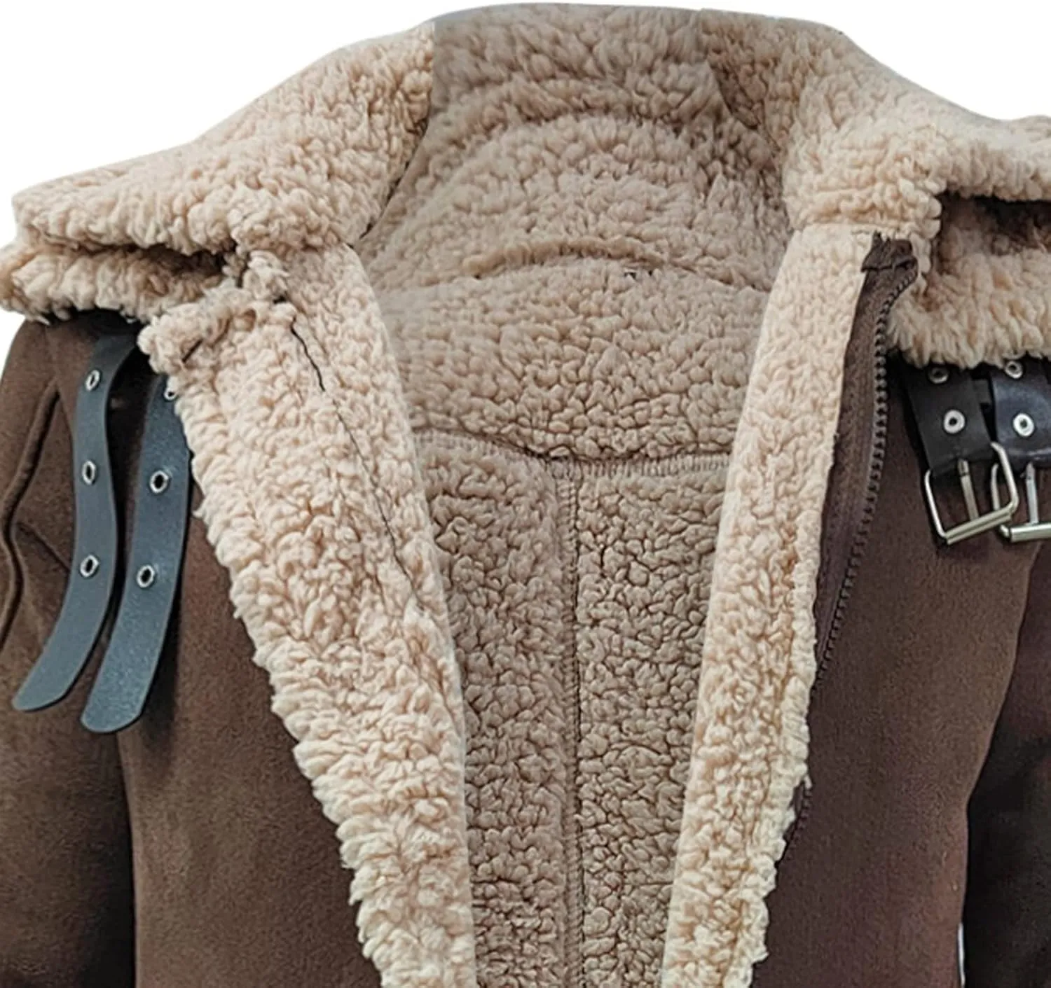 Mens Sherpa Lined Suede Leather Jacket Sheepskin Shearling Faux Fur Lined Winter Jacket Outdoor Trench Coat Outerwear