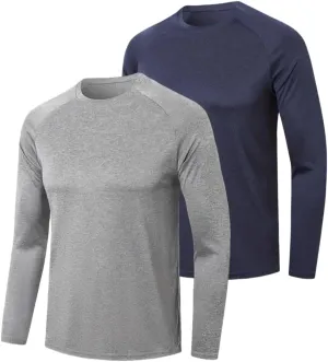 Men's Shirts Long Sleeve Workout T Shirts Sun Protection Quick Dry Fit Athletic Fishing Running Tee Tops 2 Pack